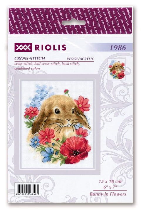 Bunny in Flowers. Cross Stitch kit by RIOLIS Ref. no.: 1986 - Hobby.lt 🇬🇧