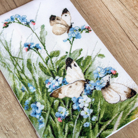 Butterflies and Bluebird Flowers SLETI939 - Cross Stitch Kit - Hobby.lt 🇬🇧