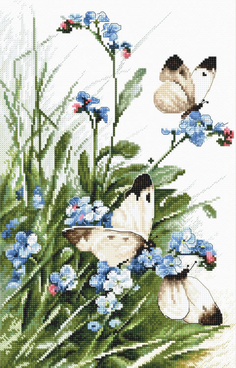 Butterflies and Bluebird Flowers SLETI939 - Cross Stitch Kit - Hobby.lt 🇬🇧