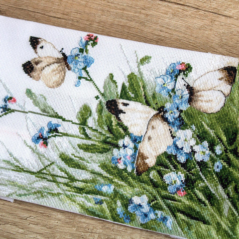 Butterflies and Bluebird Flowers SLETI939 - Cross Stitch Kit - Hobby.lt 🇬🇧