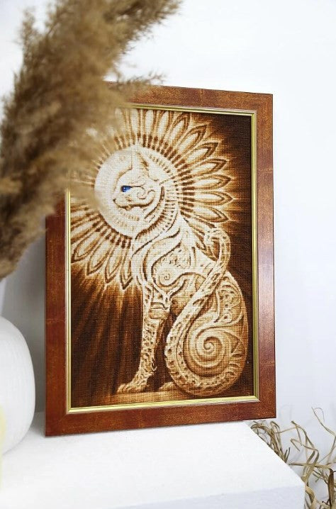 Egyptian Cat Counted Cross Stitch Kit, Zolotoe Runo, Cotton Aida, Floss, Needle, Chart and Instructions, Wall Decor Project
