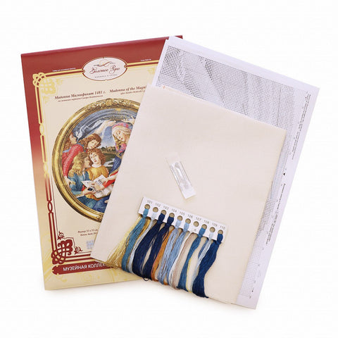 Cross Stitch Embroidery Kit Madonna of the Magnificat 1481, Zolotoe Runo, Classic Art Reproduction with Fabric and Threads
