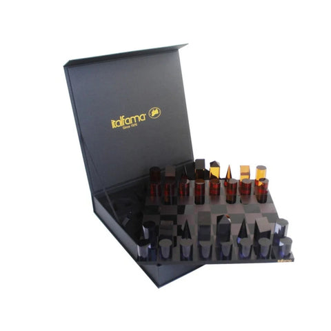 Made in Italy Acrylic Chess Set, Geometric Pieces, Black and Orange