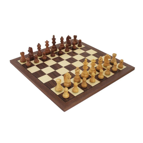 Handmade Classic Chess Set, Acacia Pieces, Walnut Maple Board, 42cm, Weighted