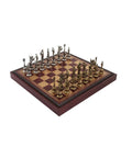 Napoleon Metal Chess Set with Faux Leather Board plus Checkers and Backgammon