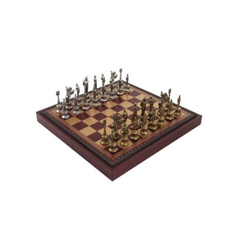Napoleon Metal Chess Set with Faux Leather Board plus Checkers and Backgammon
