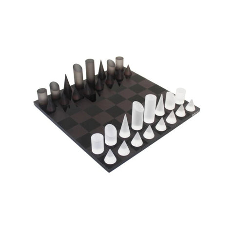 Acrylic Chess Set with Geometric Pieces, Luxury Box, 30x30cm, Italy