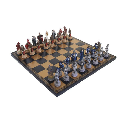 King Arthur Chess Set - Resin Pieces, Handmade Faux Leather Board, Italy