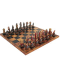Medieval Camelot Chess Set, Hand-Painted Resin and Faux Leather Board, Italy