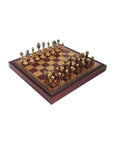 Italian Metal and Wood Chess Set, Faux Leather Board, Checkers and Backgammon