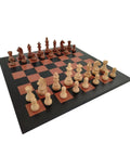 Handmade Acacia Wood Chess Set, Genuine Leather 44cm Board, Made in Italy