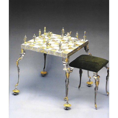 Handmade 24K Gold Plated Italian Medieval Bronze Chess Set