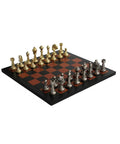 Luxury Chess Set, Metal Pieces, Gold and Silver Plated, Leather Board