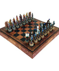 Trojan War Chess Set, Resin, Leatherette Board with Storage, Checkers and Backgammon