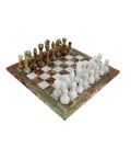 Handmade White and Onyx Marble Chess Set with Leather Case, Made in Italy 40cm
