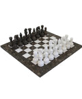 Handmade Gray and White Marble Chess Set with Leather Case, Made in Italy