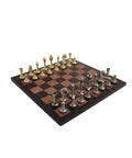 Handmade Metal Chess Set with Leather Board, Gold and Silver, Italian