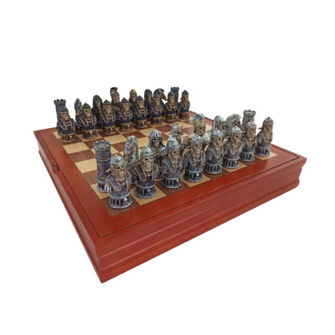 Handmade Skeleton Chess Set, Resin Pieces, Walnut Maple Board, Italy