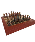 Camelot Chess Set, Hand Painted Resin Pieces, Walnut Maple Board with Storage