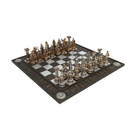Greeks vs Romans Hand-Painted Resin Chess Set with Unique Board, Made in Italy