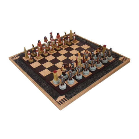 Hand-Painted Roman vs Egyptian Resin Chess Set and Board, Made in Italy
