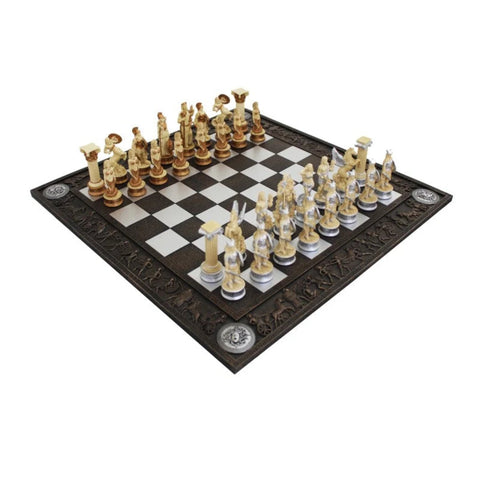 Greek Mythology Chess Set, Hand-Painted Resin with Unique Board, Made in Italy