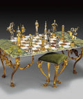 Luxury Handmade 24K Gold Bronze Chess Set with Onyx Table & Chairs