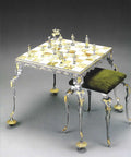 24K Gold Bronze Medieval Chess Set with Onyx Table & Chairs