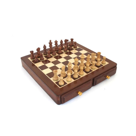 Wooden Chess Set, Acacia Weighted Pieces, Mahogany Maple Board, Made in Italy