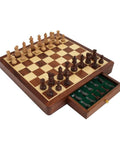 Italian Mahogany Chess Set, Wooden Board with Drawer, Handmade, Weighted