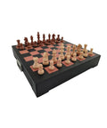 Luxury Wooden Chess Set, Leather Board and Drawer, Weighted Pieces, Handmade Italy