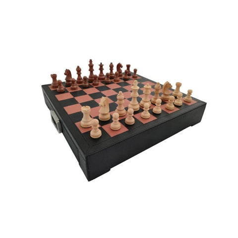 Luxury Wooden Chess Set, Leather Board and Drawer, Weighted Pieces, Handmade Italy
