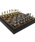 Luxury Metal Chess Set, Gold and Silver, Faux Leather Board, Checkers, Backgammon