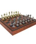 Luxury Italian Metal Chess Set with Faux Leather Board, Checkers and Backgammon