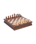 Handmade Wooden Chess Set, Weighted Acacia Pieces, Walnut Maple Storage Board