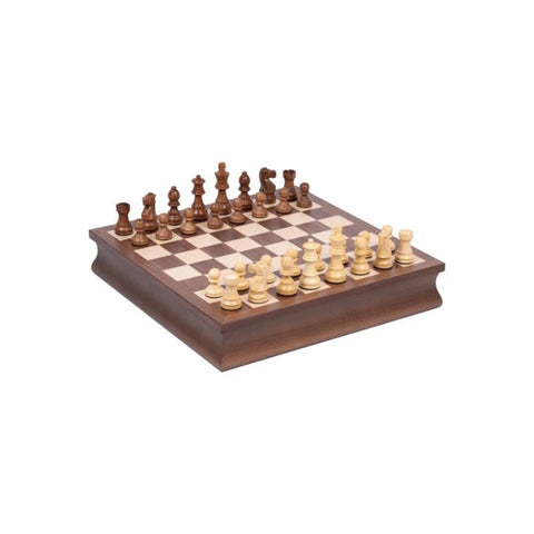 Handmade Wooden Chess Set, Weighted Acacia Pieces, Walnut Maple Storage Board