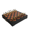 Italian Luxury Chess Set, Leather Board Drawer, Metal and Wood Pieces
