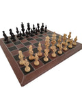 Hand-Carved Ebony Style Chess Set with Real Leather Board, Made in Italy