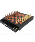 Handmade Wooden Chess Set, Leather Board with Drawer, Weighted, Italy