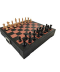 Italian Handmade Luxury Leather Chess Set, Wooden Weighted Pieces with Drawer