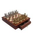 Romans vs Barbarians Metal Chess Set, Mahogany Board with Drawer, Handmade