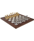 Handmade Metal Chess Set, Gold and Silver Pieces, Wood Board, Made in Italy