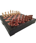 Handmade Weighted Acacia Chess Set, Real Leather Board and Drawer, Italian