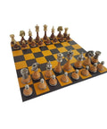 Luxury Brass and Wood Chess Set with Leather Board, Handmade Italy 34x34cm