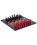 Handmade Wooden Chess Set, Red Black Board, Weighted Pieces, Made in Italy