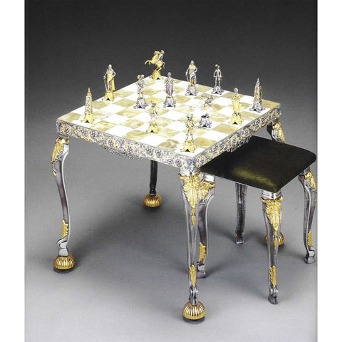 24K Gold Plated Bronze Chess Set, Handmade in Italy