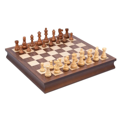 Italian Handmade Chess Set, Maple and Walnut Board with Storage, Weighted Pieces