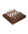 Handmade Metal and Wood Chess Set, Marble Wood Board with Storage, Made in Italy