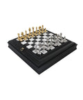 Italian Handmade Brass Chess Set, Marble Wood Board with Storage
