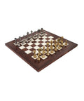 Handmade Brass Chess Set with Walnut Board, Gold and Silver Pieces, Italy, 42x42cm